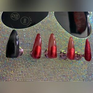Red Chrome Glitter Cat Eye Jelly Stiletto Press-On Nails